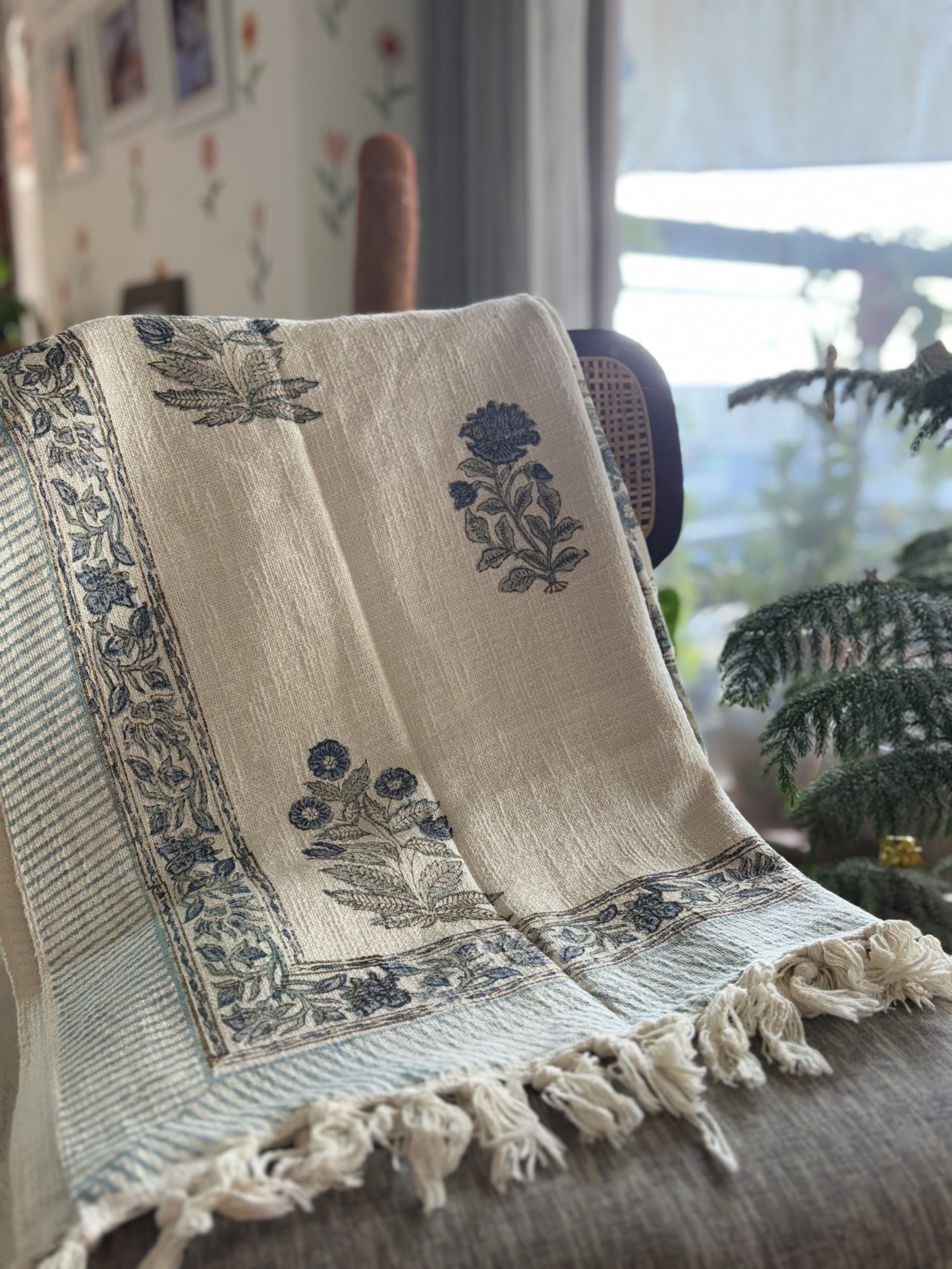 Blue Bloom Sofa Throw