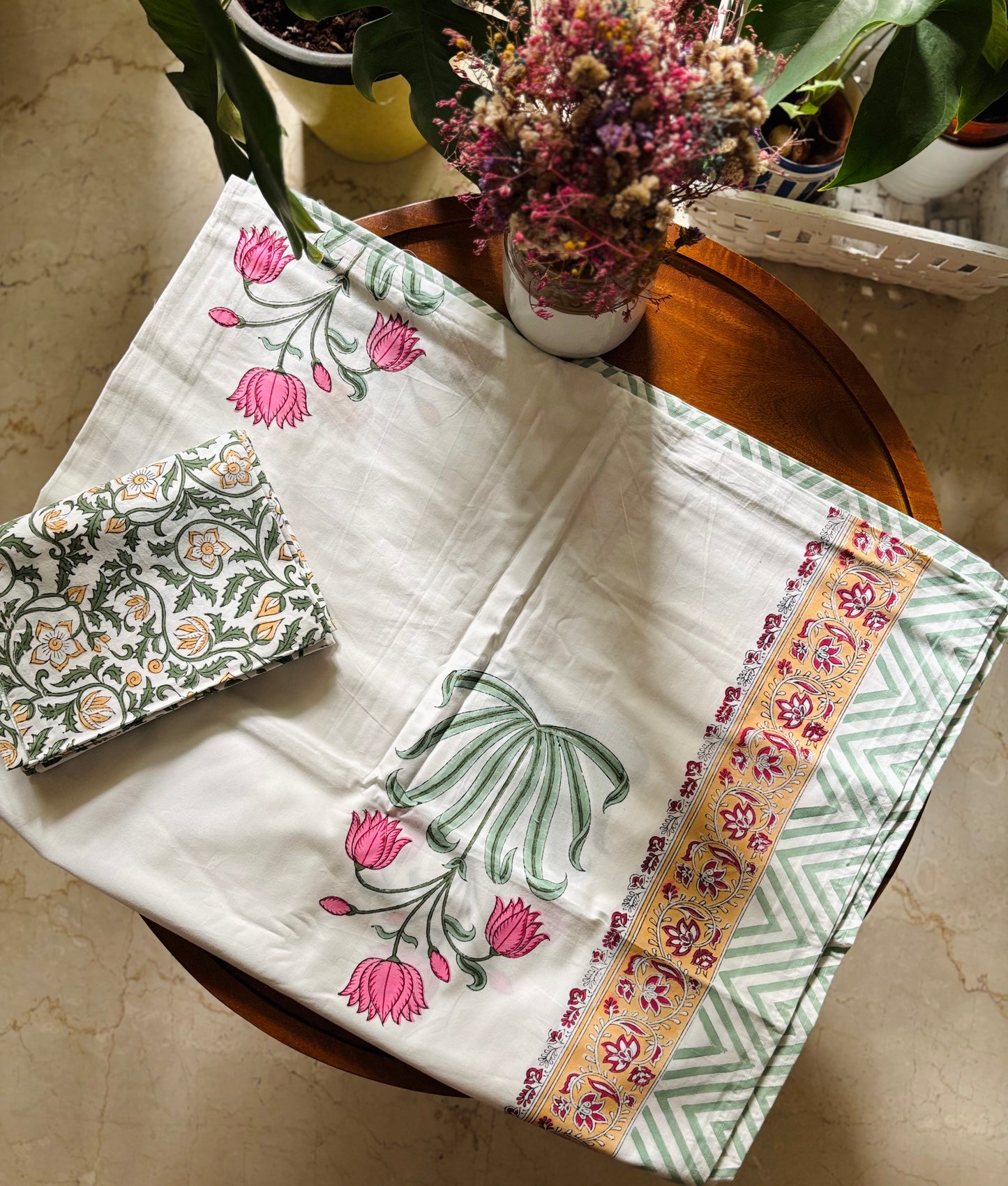 Fuschia and mustard floral Bedsheet