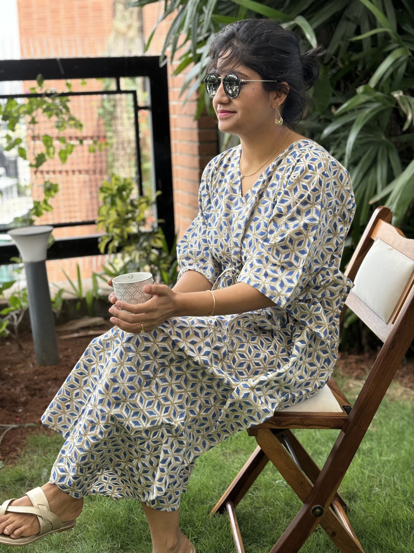 Slate Blue Harmony Handblock Printed Kaftan