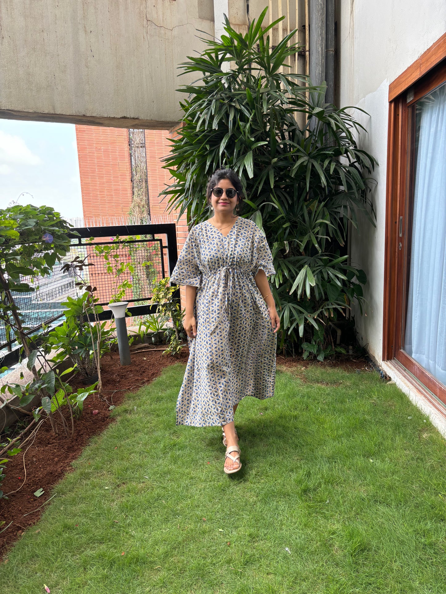 Slate Blue Harmony Handblock Printed Kaftan