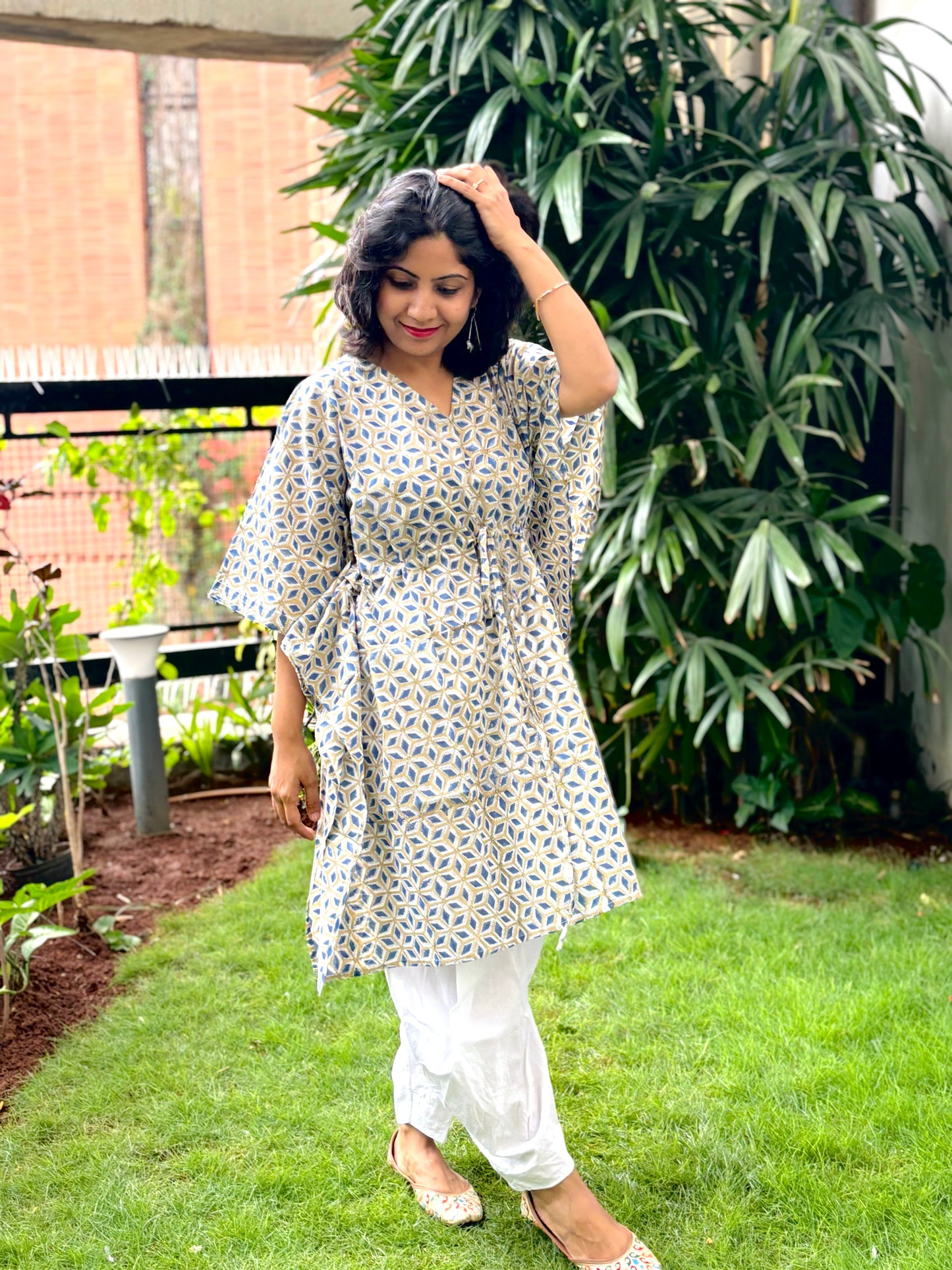 Slate Blue Harmony Handblock Printed Kaftan
