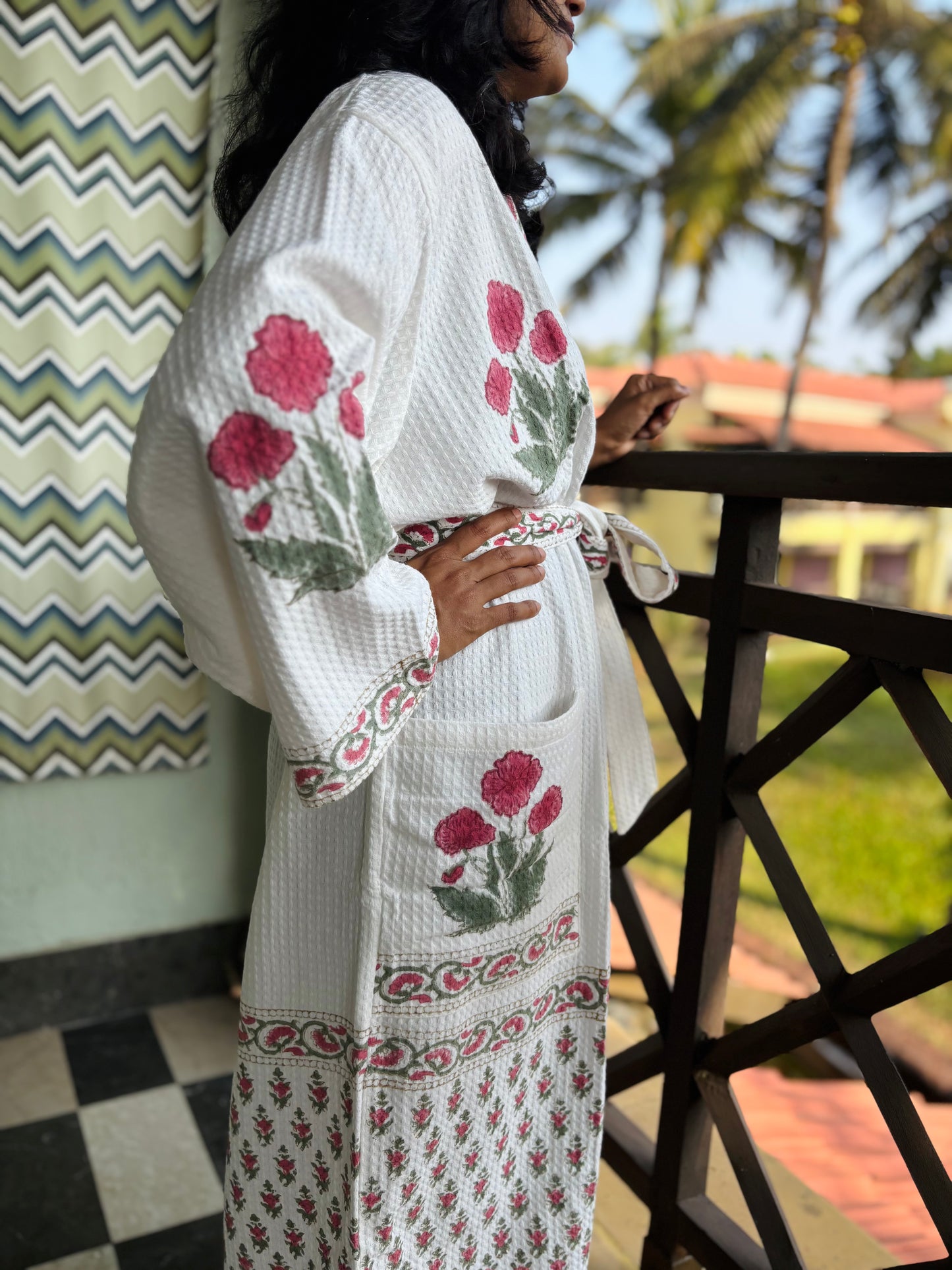 Red Poppy Waffle Cotton Bathrobe