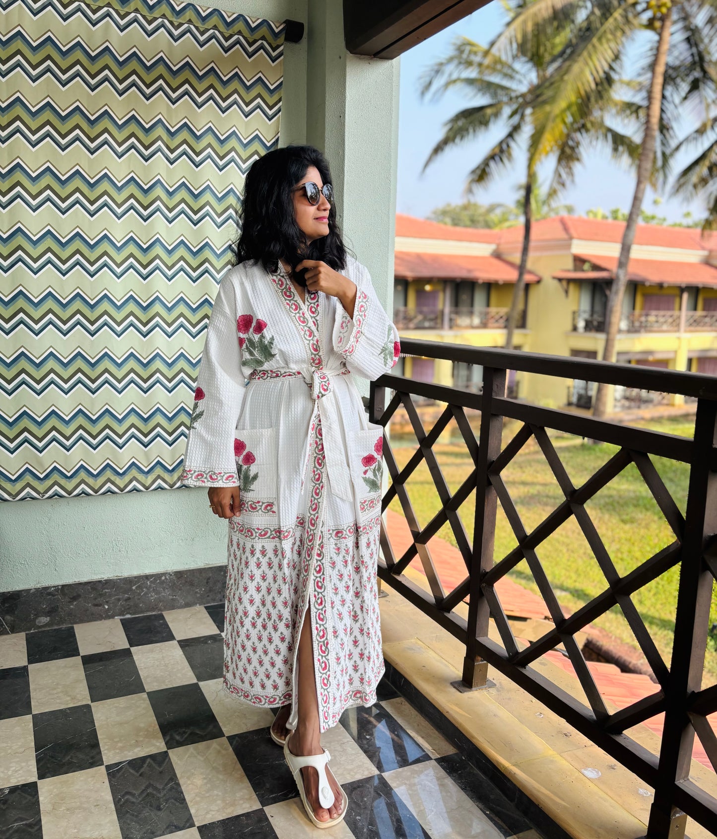 Red Poppy Waffle Cotton Bathrobe