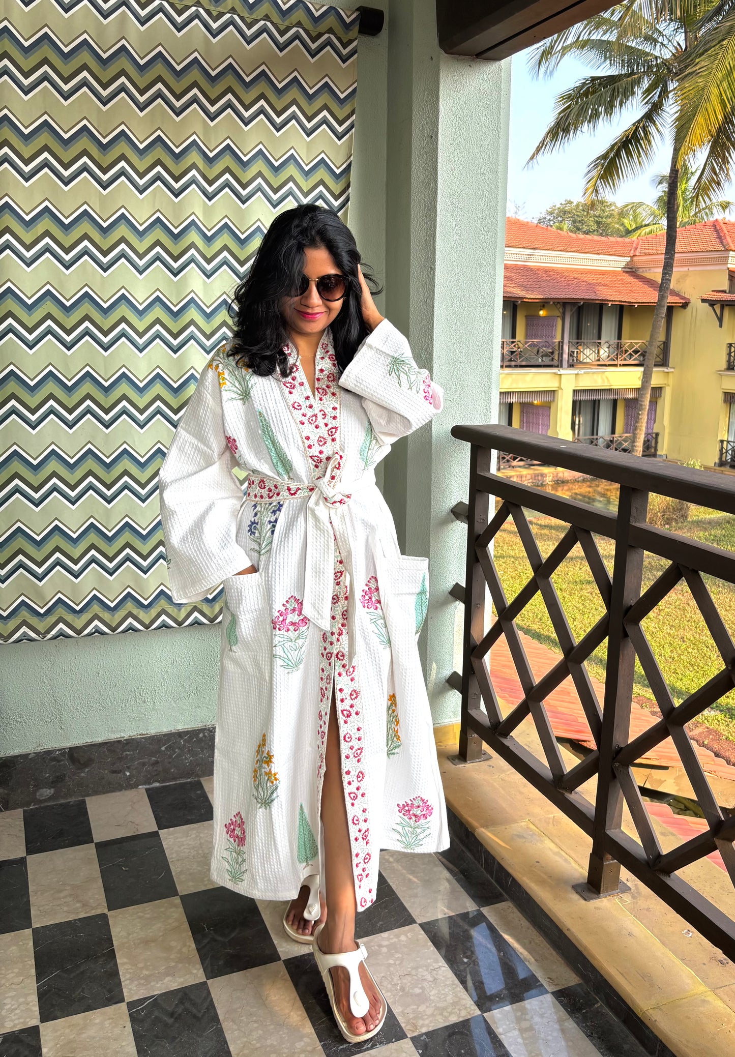 Blossom Blooms Waffle Cotton Bathrobe