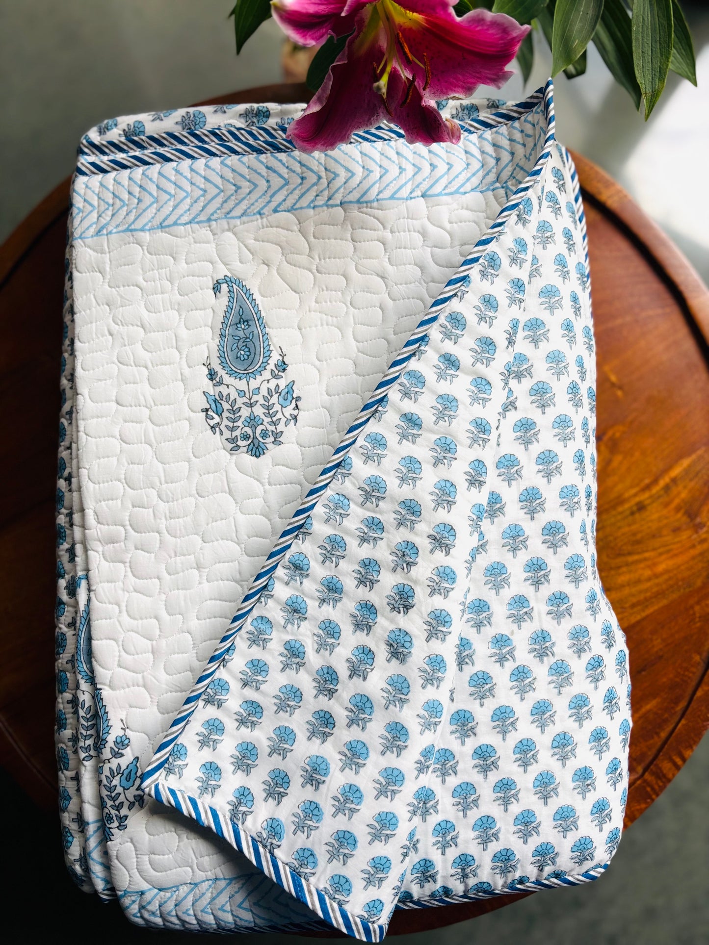 Blue Haze Reversible Quilted Bedcover