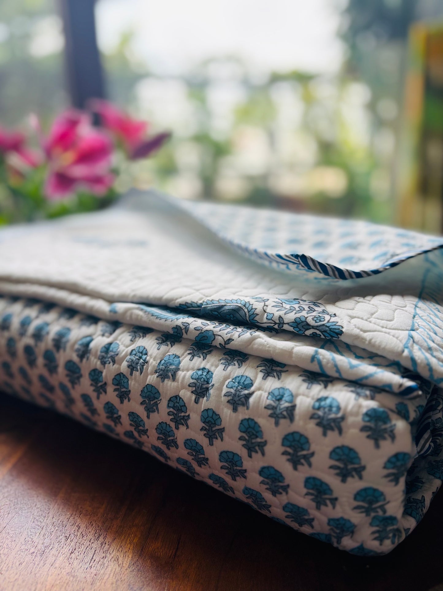 Blue Haze Reversible Quilted Bedcover