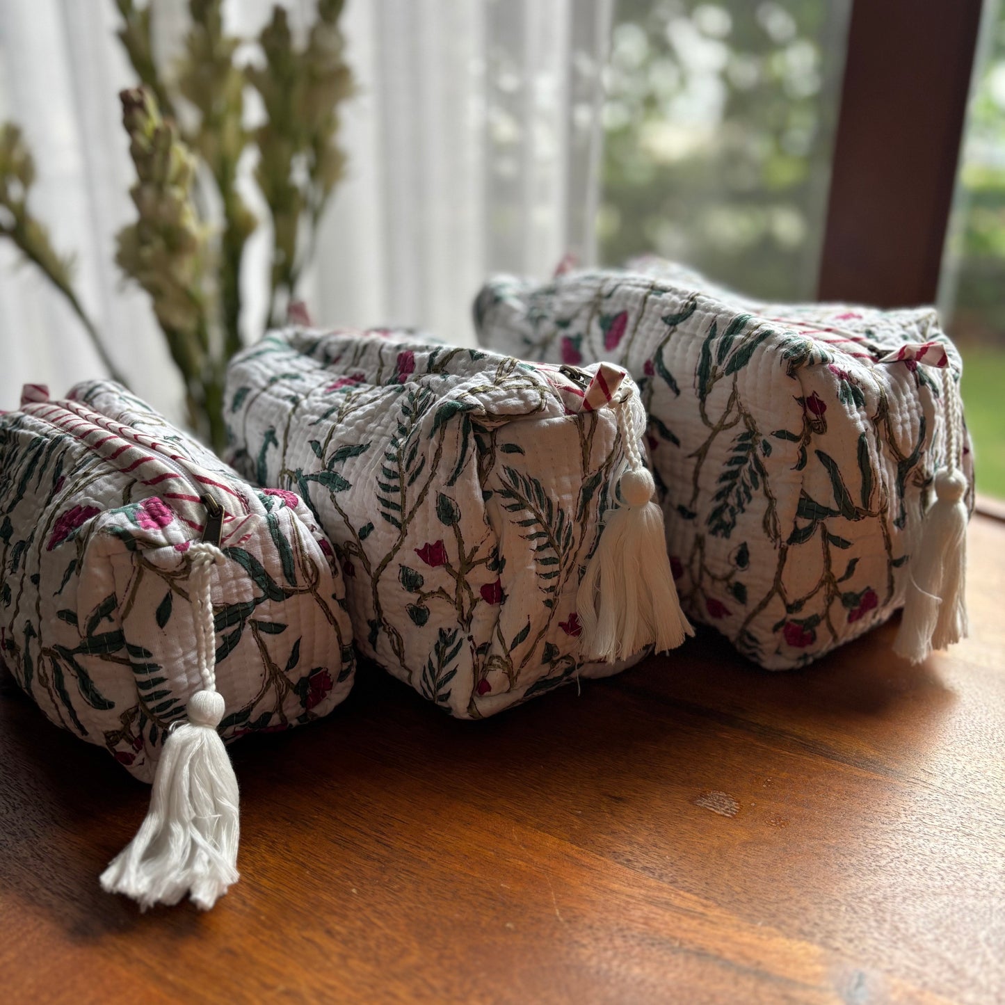 Multipurpose Pouch (set of 3) - Maroon white Cherry Trail
