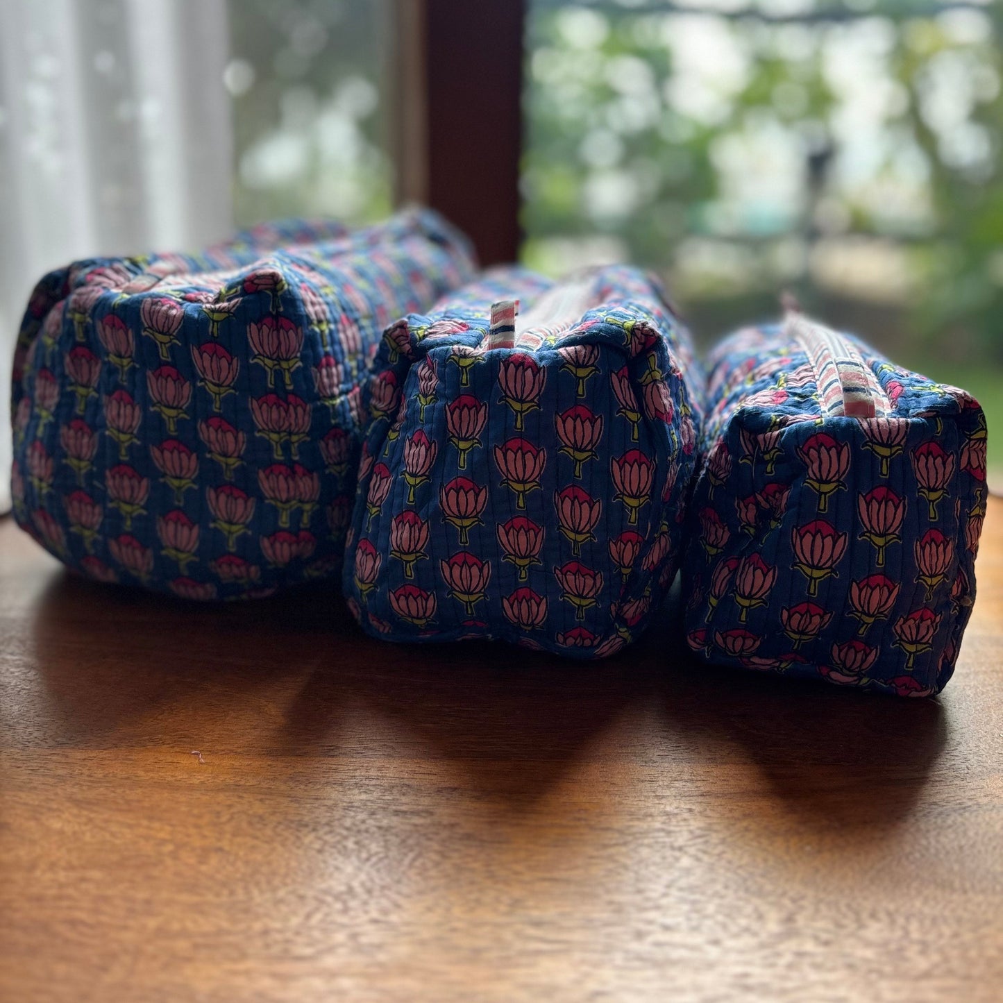 Multipurpose Pouch (set of 3) - Pink Blue Lotus bloom