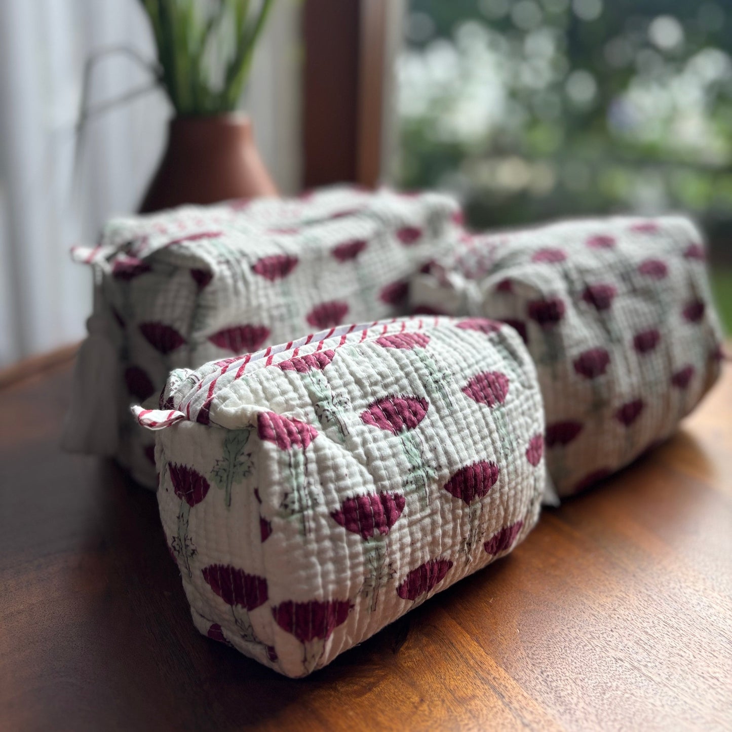 Multipurpose Pouch (set of 3) - Berry Red Boota