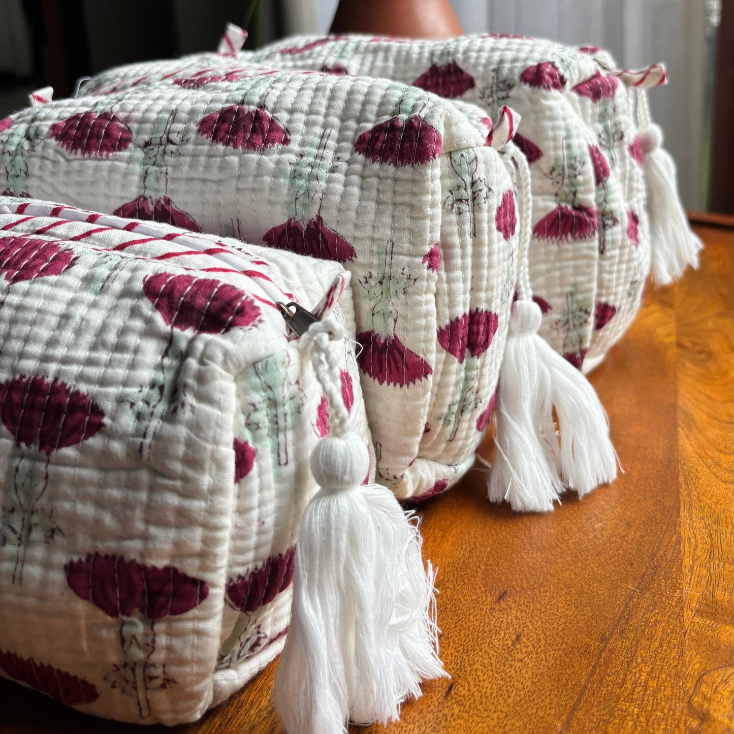 Multipurpose Pouch (set of 3) - Berry Red Boota