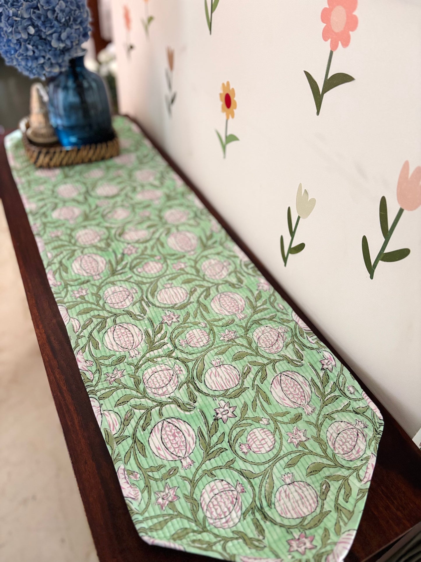 Green pink anaar Quilted & Reversible Table Runner
