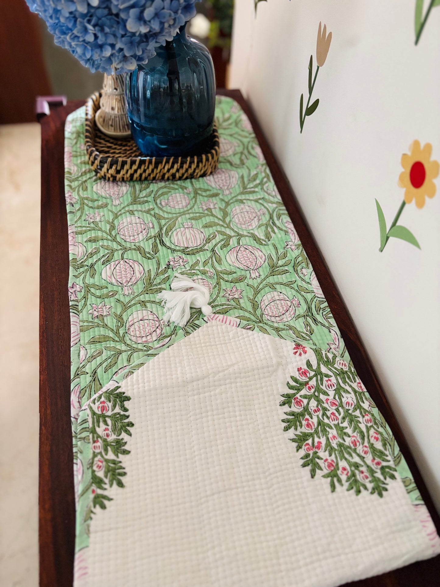 Green pink anaar Quilted & Reversible Table Runner