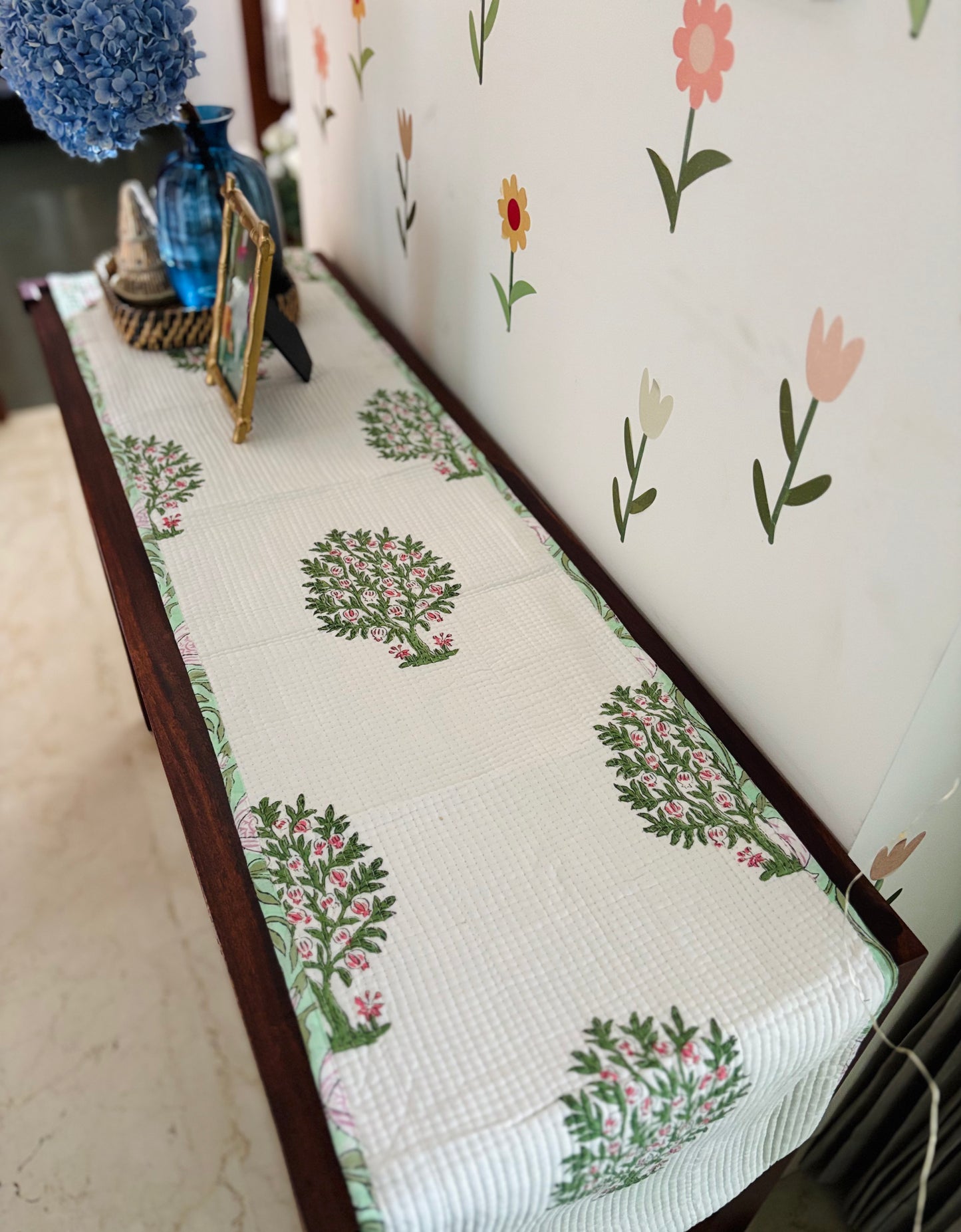 Green pink anaar Quilted & Reversible Table Runner
