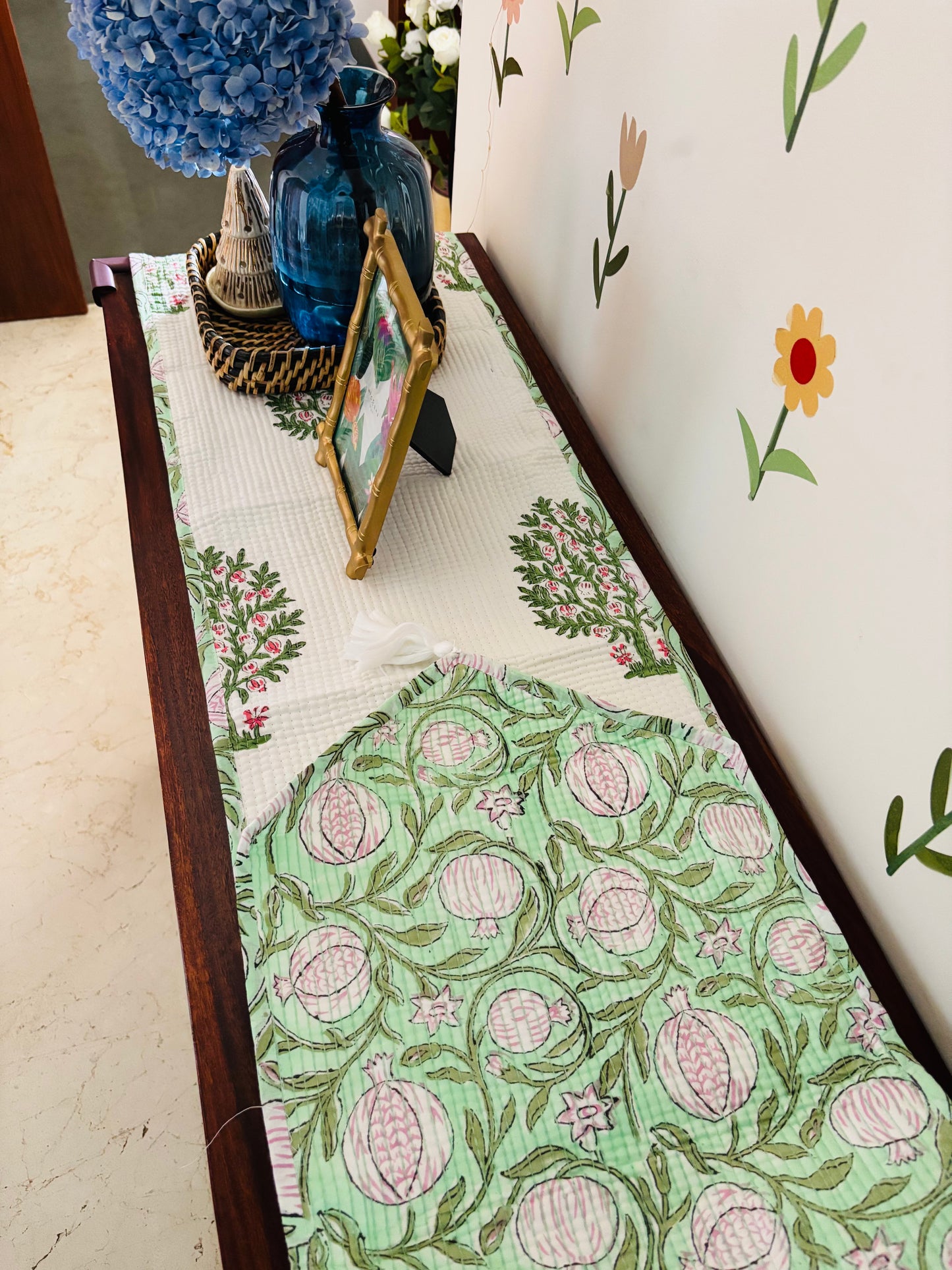 Green pink anaar Quilted & Reversible Table Runner