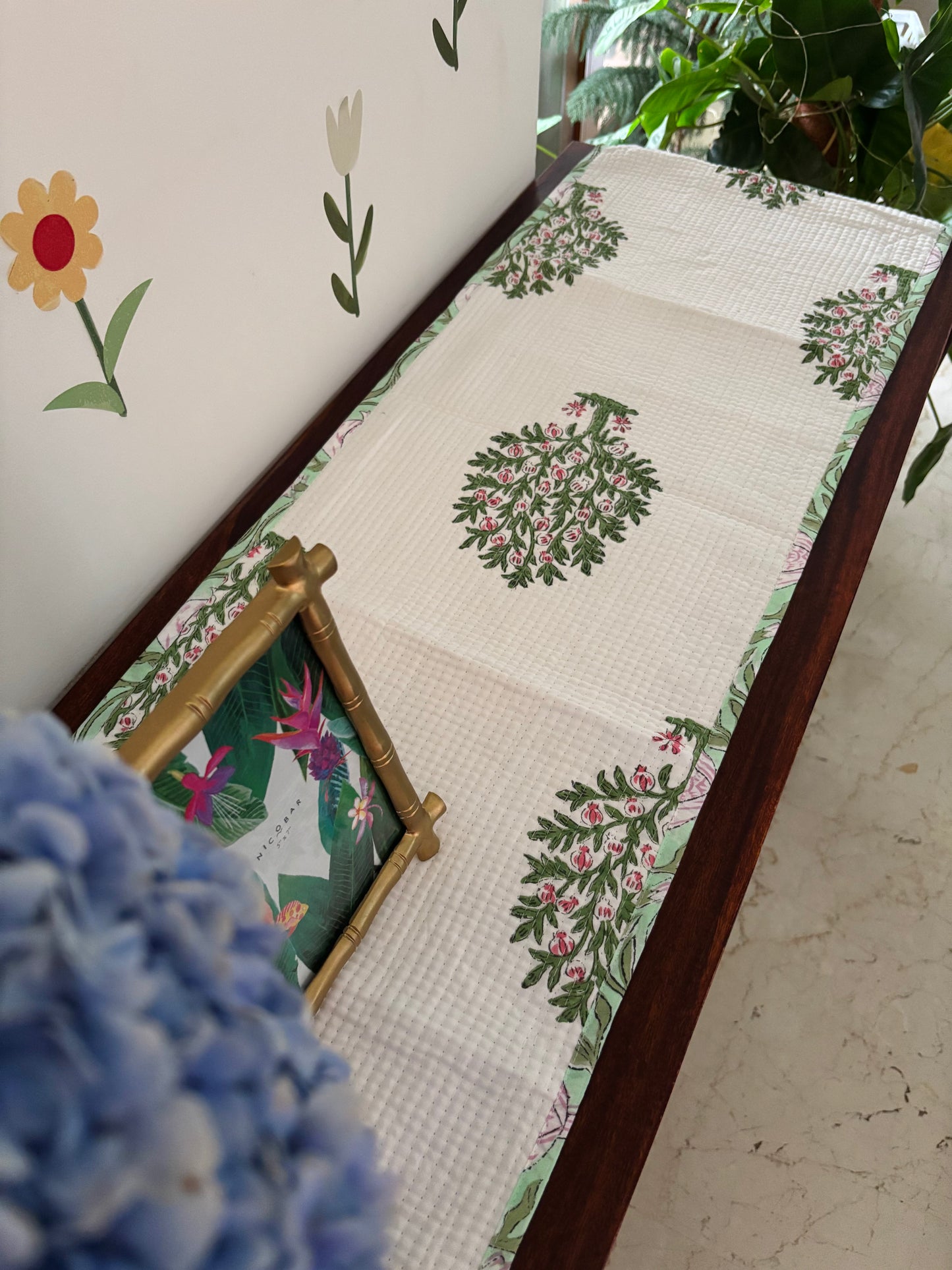 Green pink anaar Quilted & Reversible Table Runner