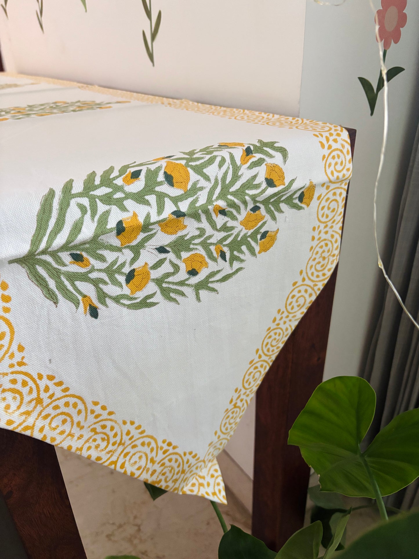 Yellow green motif Table Runner