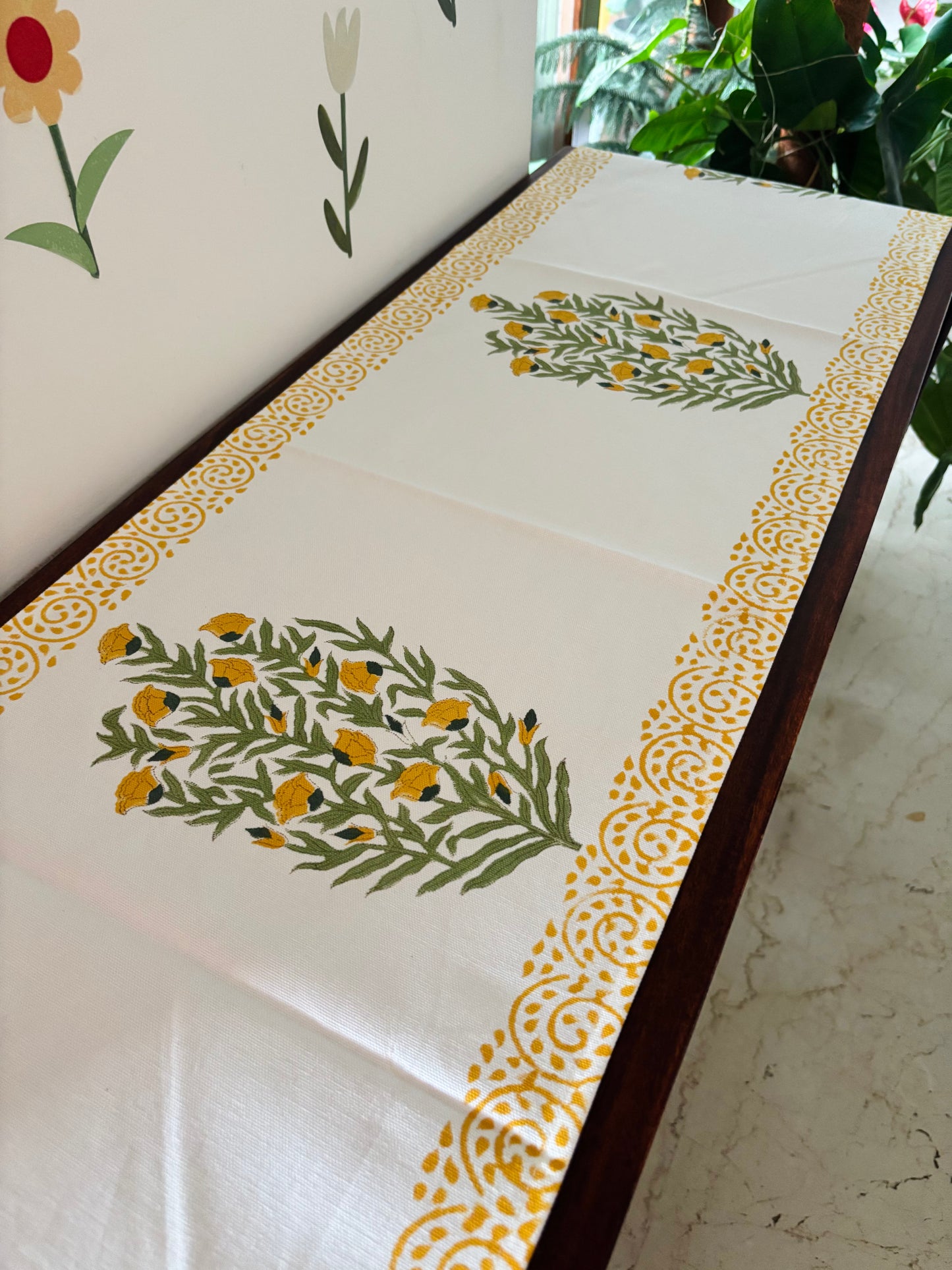 Yellow green motif Table Runner