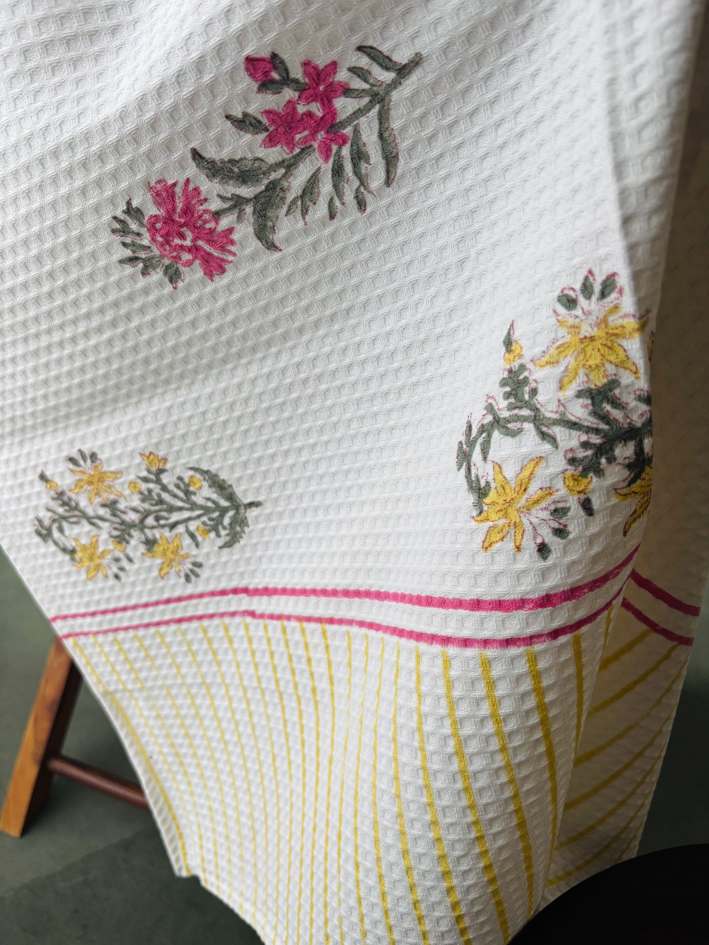 Pink yellow floral garden Bath Towel