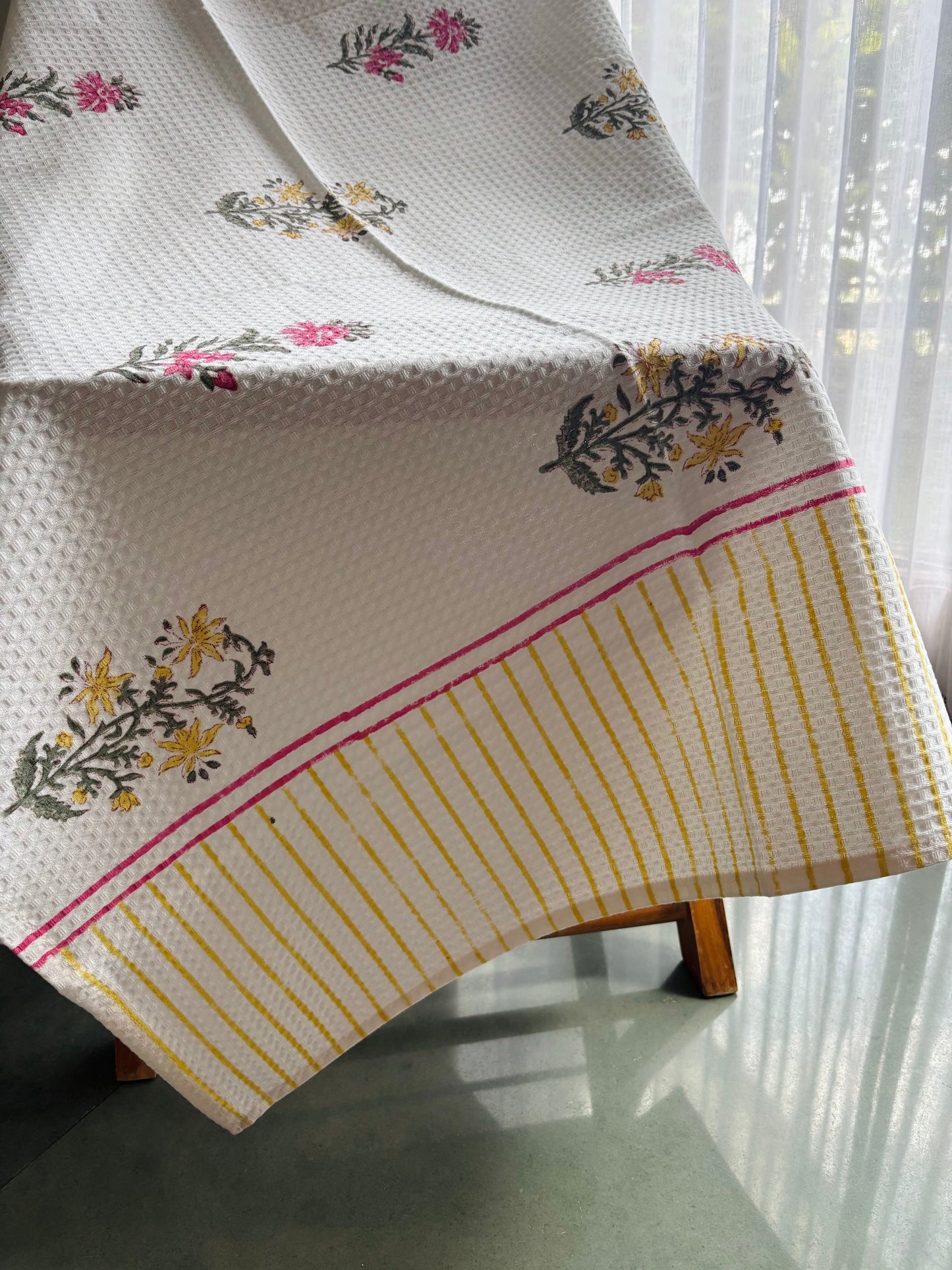Pink yellow floral garden Bath Towel
