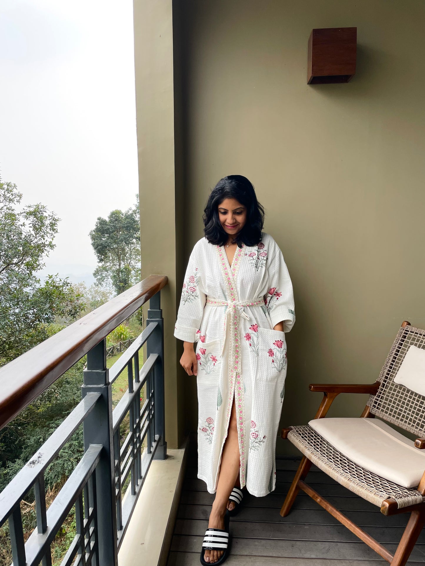 Harmony Blossom Red & Blue Waffle Cotton Bathrobe