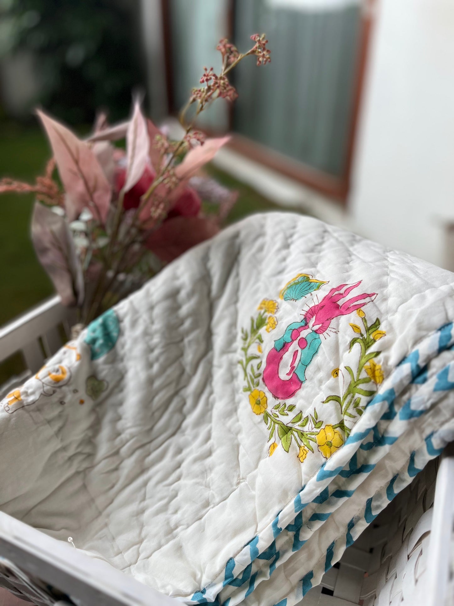 Cute Bunny Muslin Baby Quilt