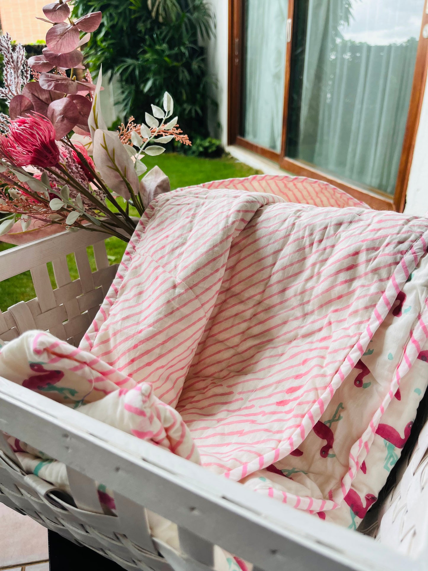 Pink Flamingo Muslin Baby Quilt
