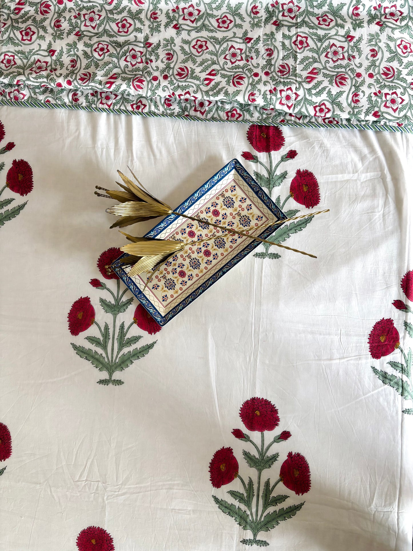 Red Poppy Reversible Hand Block Printed Cotton Dohar — King Size
