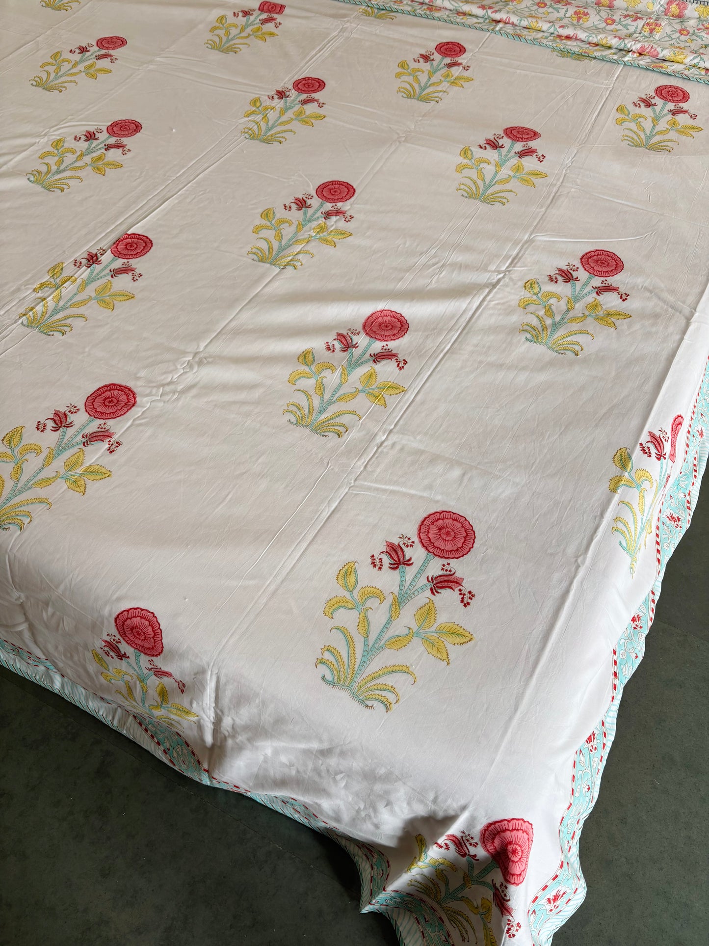 Red & Yellow Poppy Reversible Hand Block Printed Cotton Dohar — King Size