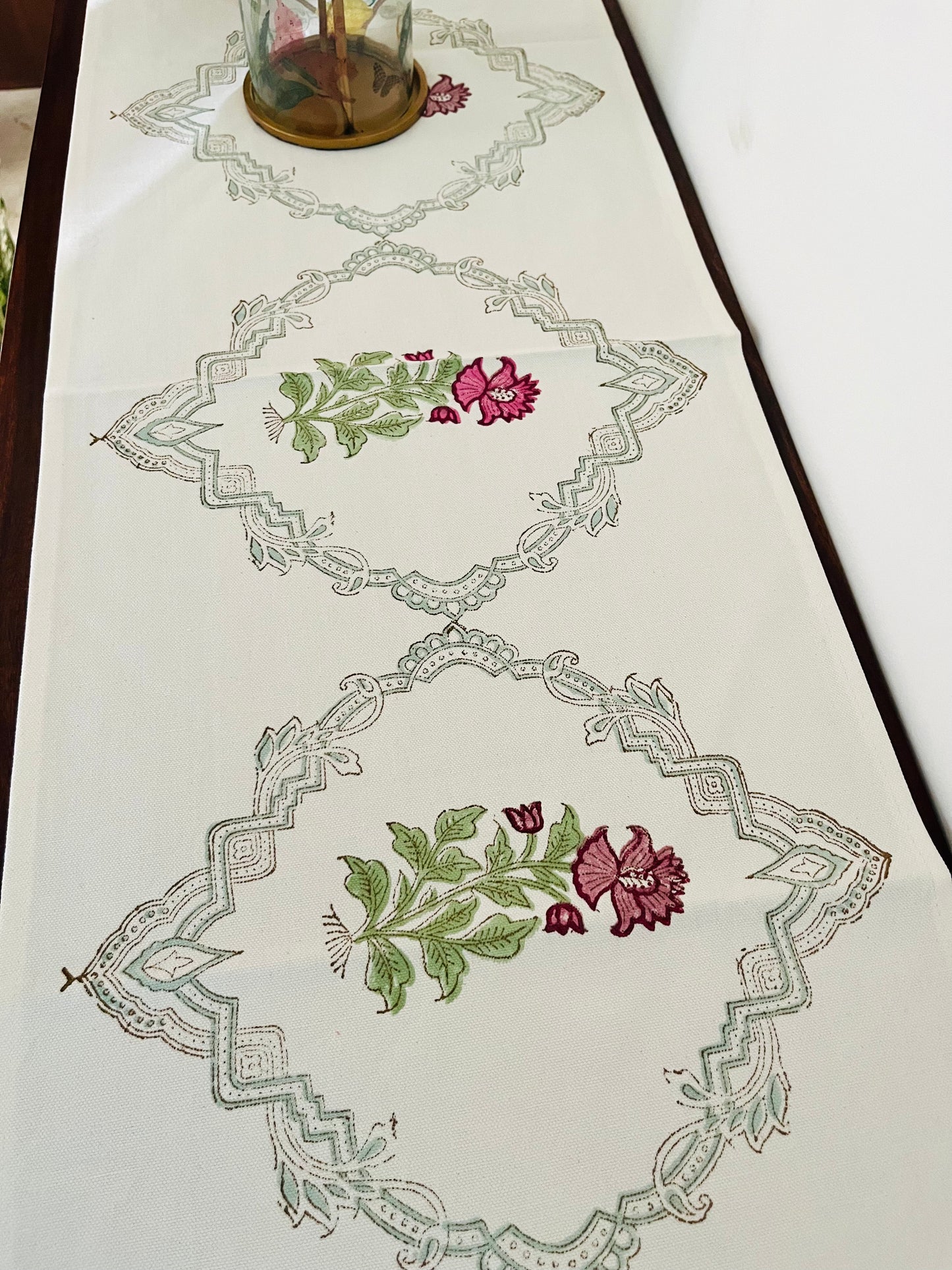 Tranquil Rose Blockprint Table Runner