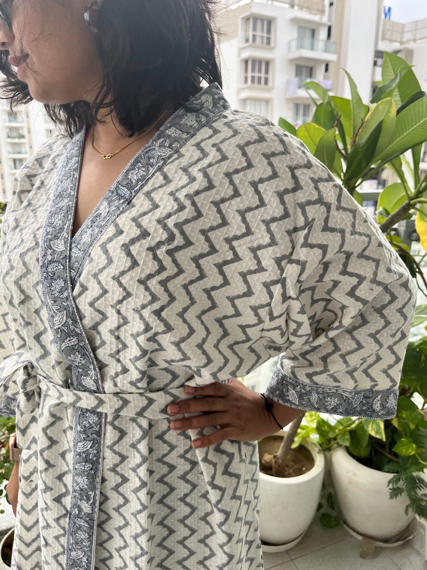 Zigzag Delight Waffle Cotton Bathrobe