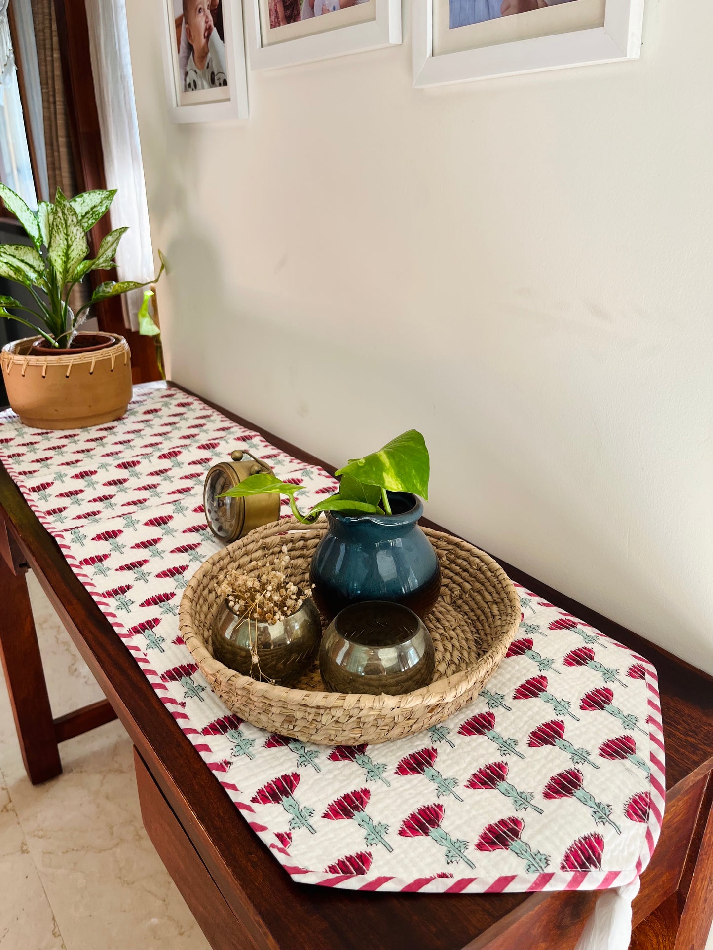Red Buta Quilted & Reversible Table Runner