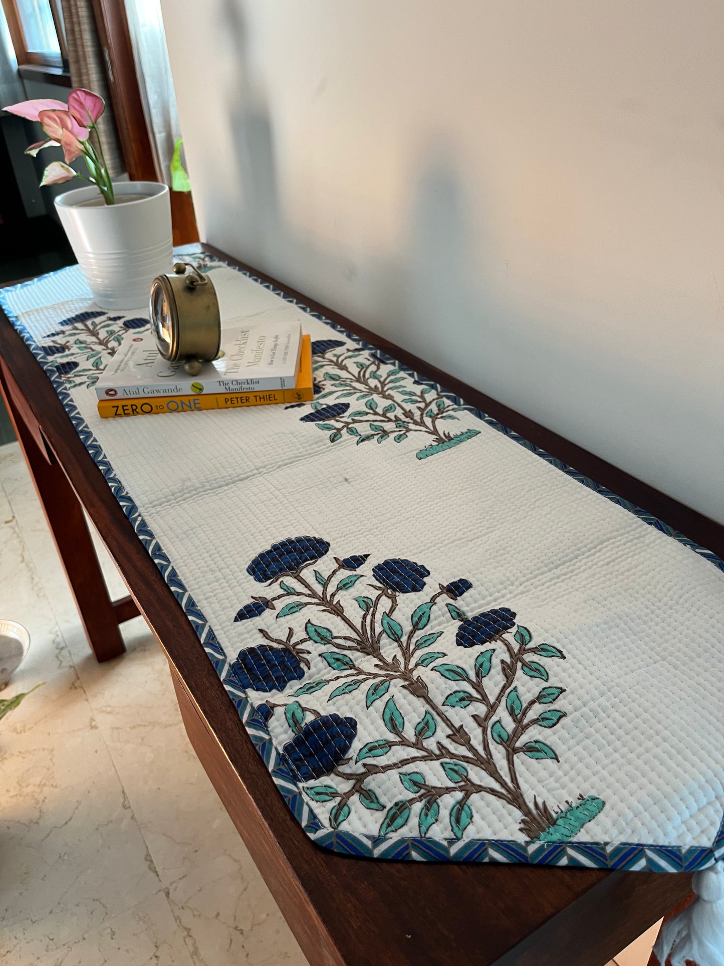 Blue Chevron Quilted & Reversible Table Runner