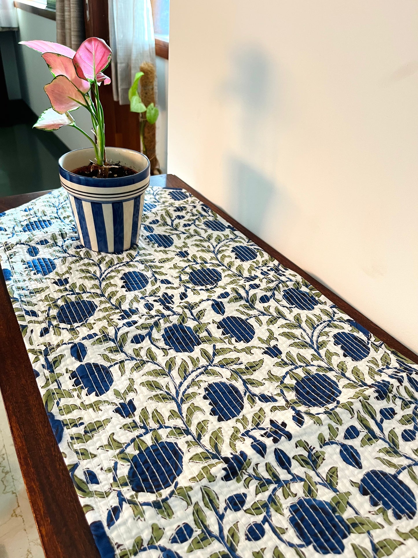 Navy Bloom Quilted & Reversible Table Runner