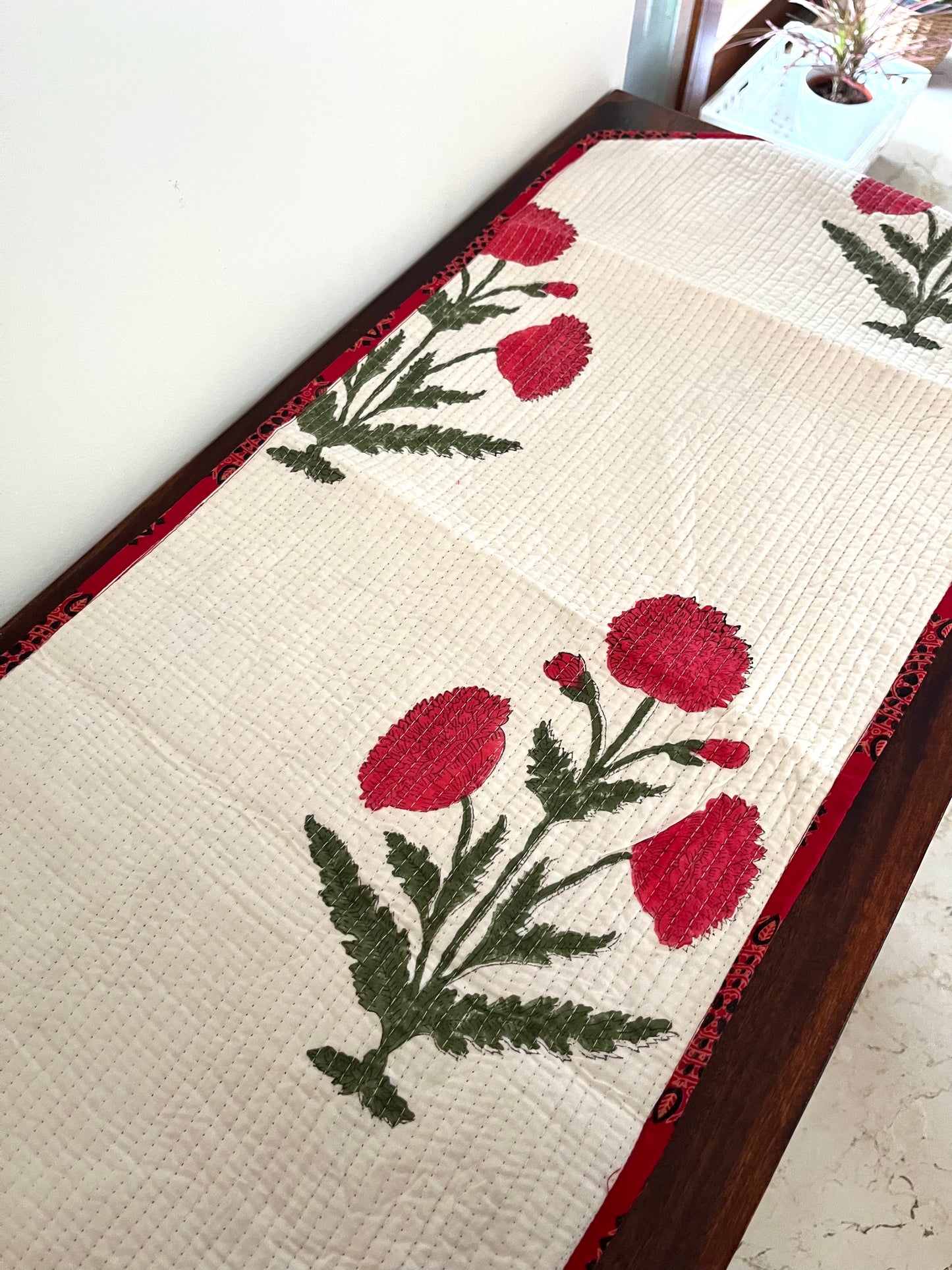 Red Poppy Quilted & Reversible Table Runner