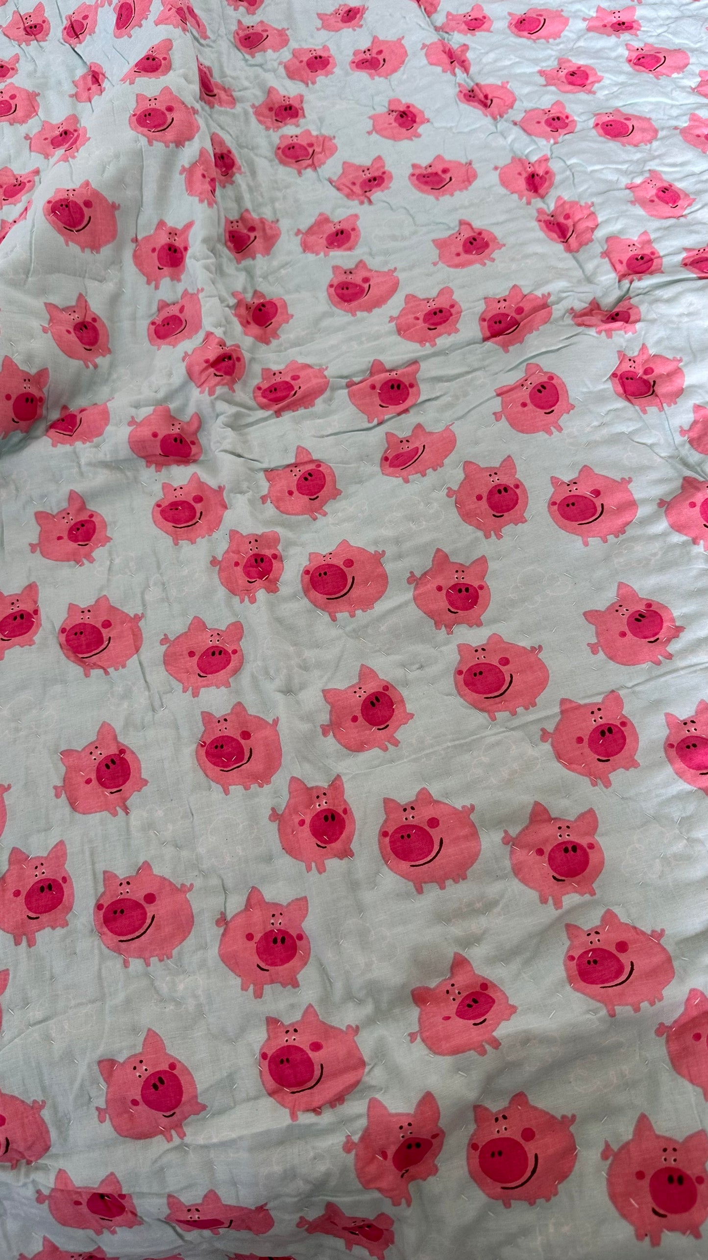 Pink Piggy Muslin Baby Quilt