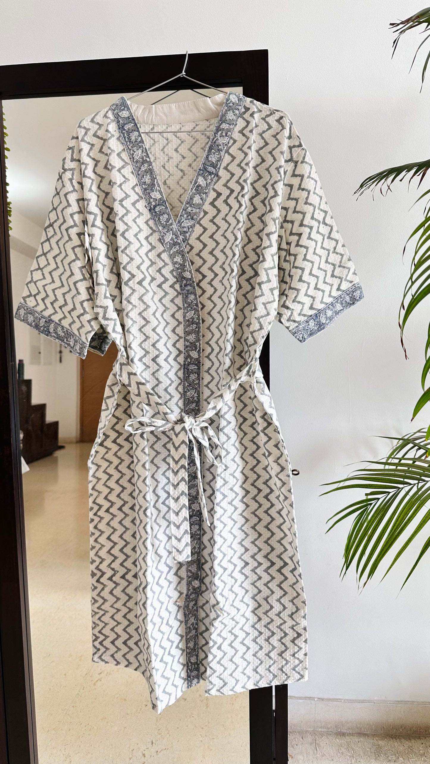 Zigzag Delight Waffle Cotton Bathrobe