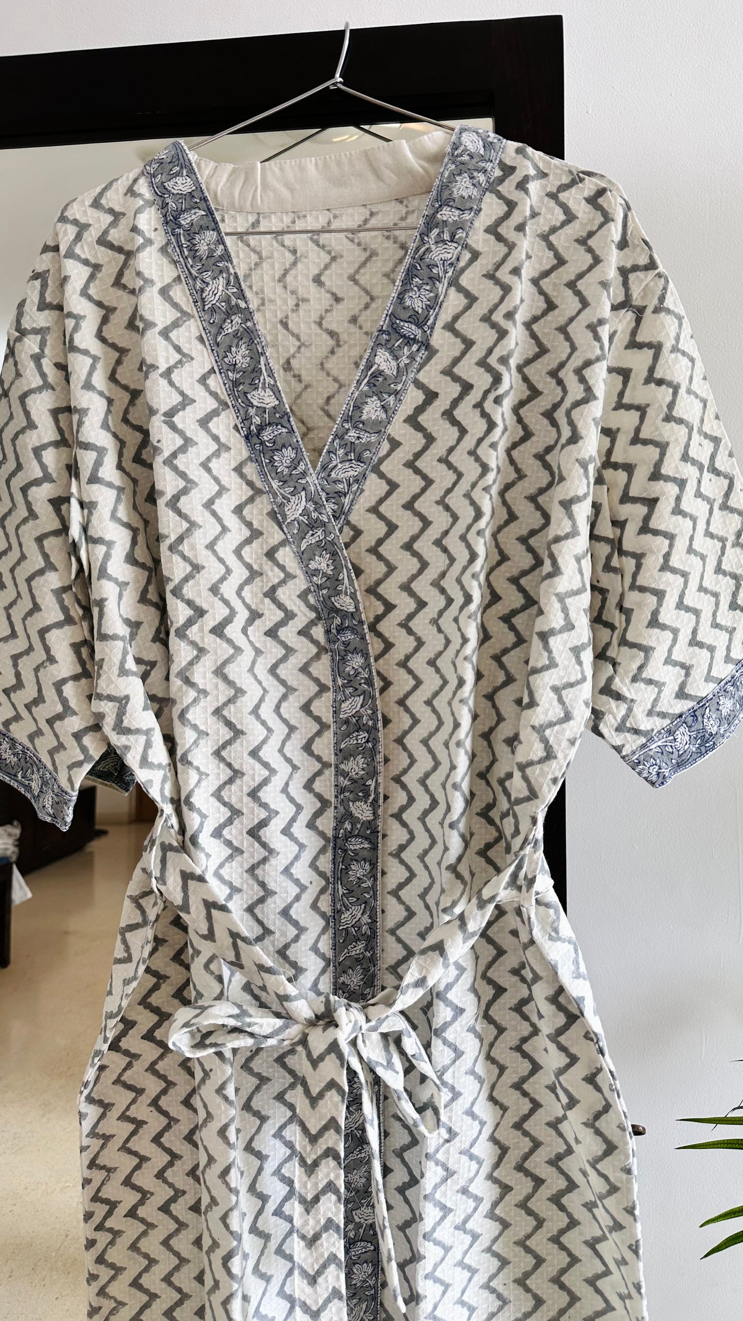 Zigzag Delight Waffle Cotton Bathrobe