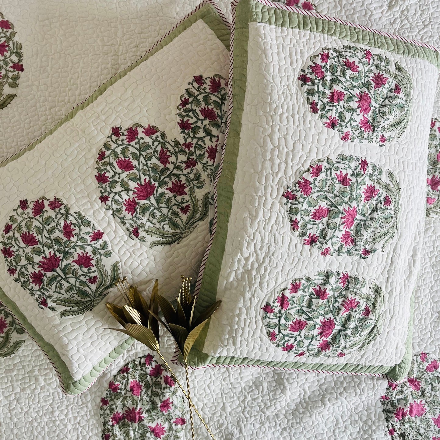 Pink Peony Quilted Bedcover