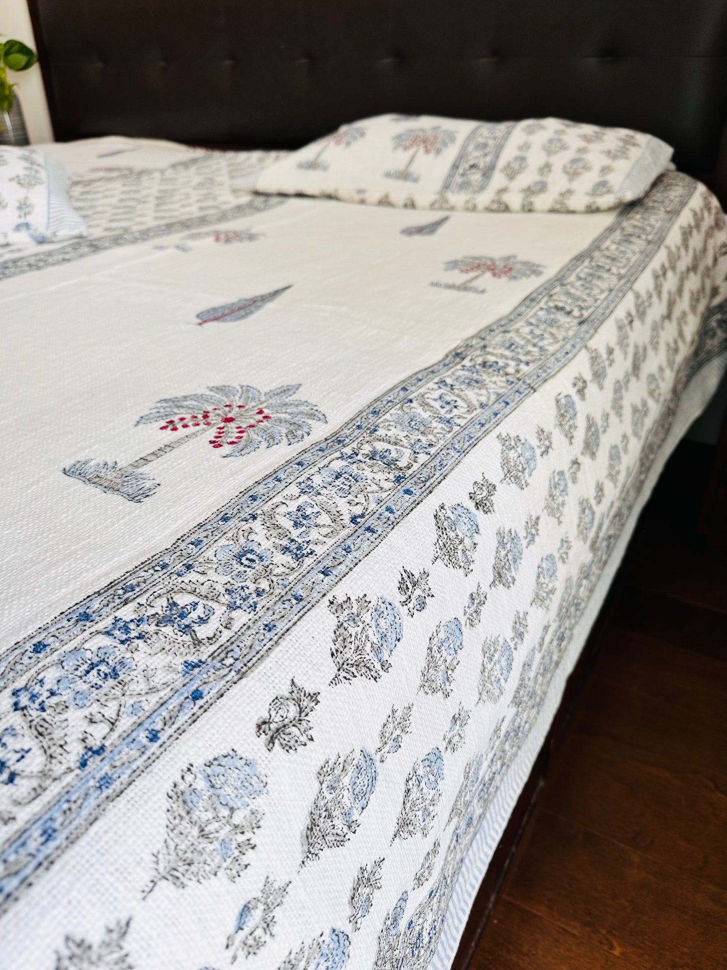 Aqua Palm Jute Bedcover
