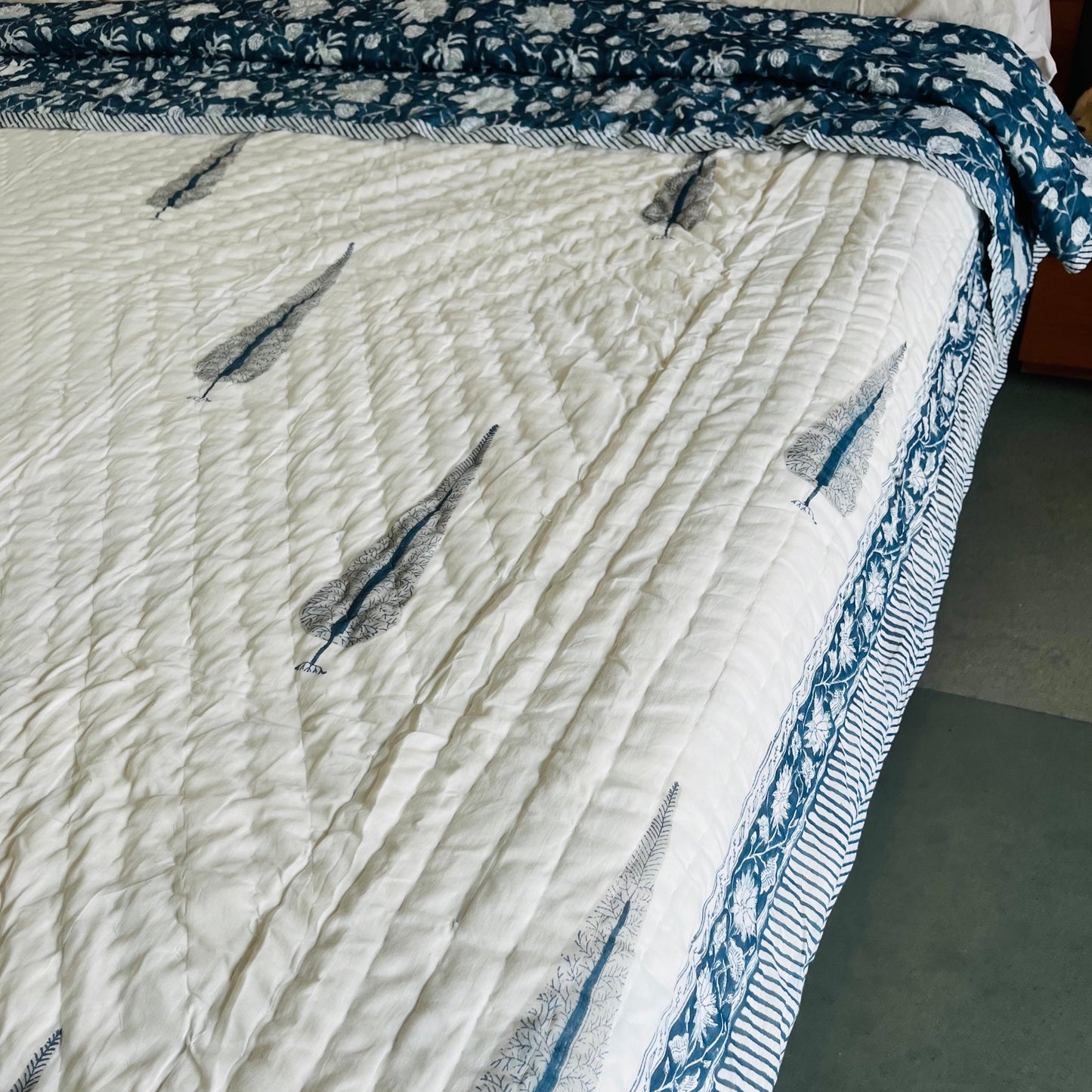 Blue Nazrana Reversible Cotton King Sized Quilt