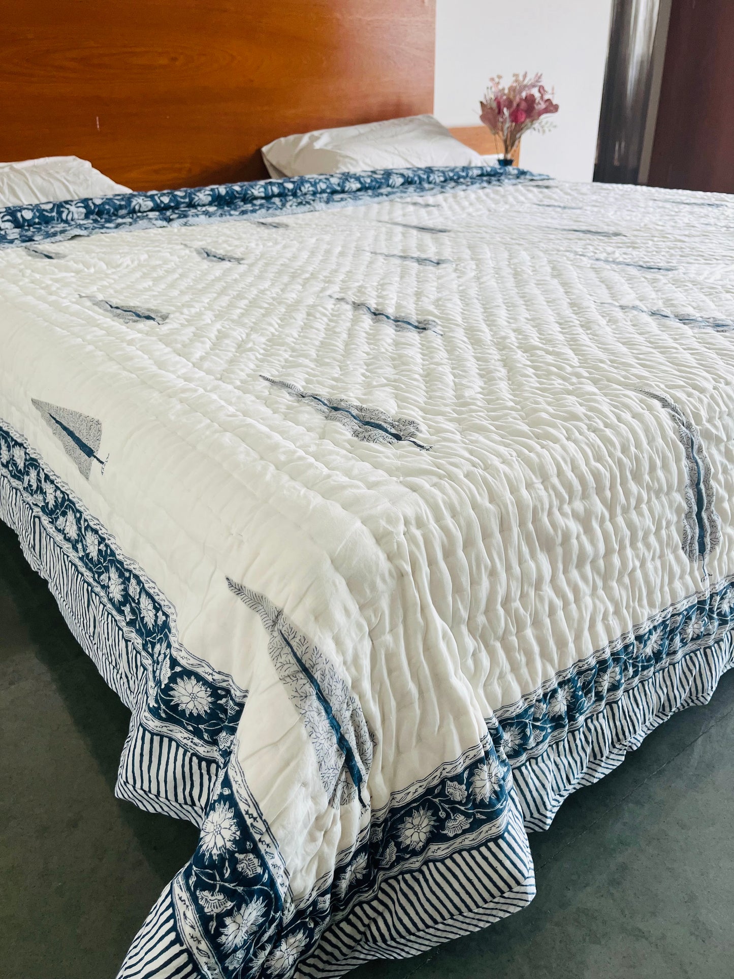 Blue Nazrana Reversible Cotton King Sized Quilt