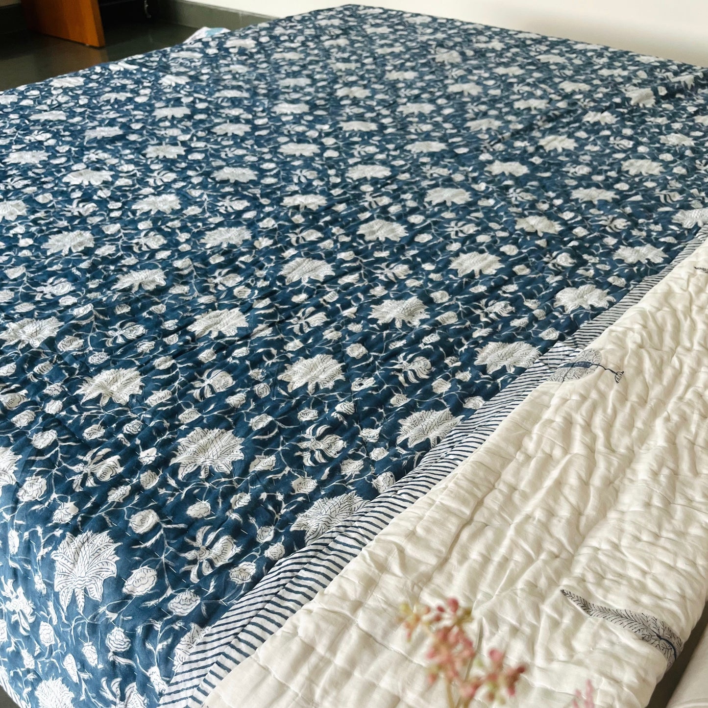 Blue Nazrana Reversible Cotton King Sized Quilt