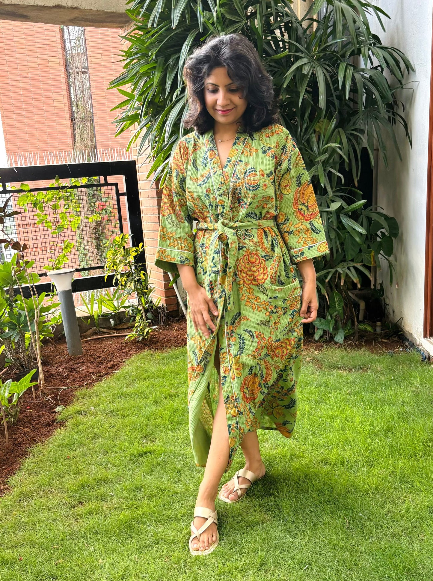 Evergreen Waffle Cotton Bathrobe