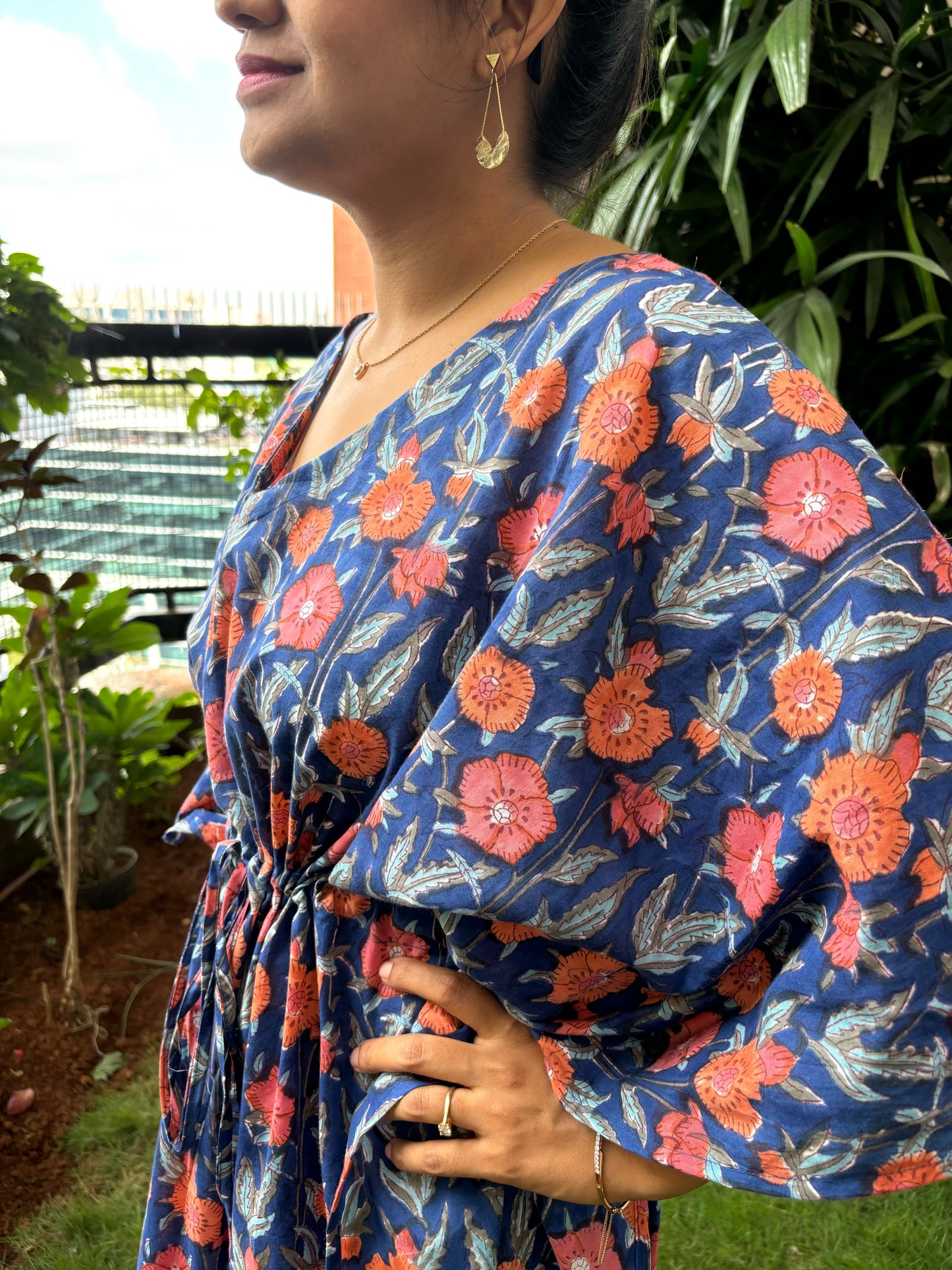 Tropical Bloom Handblock Printed Kaftan