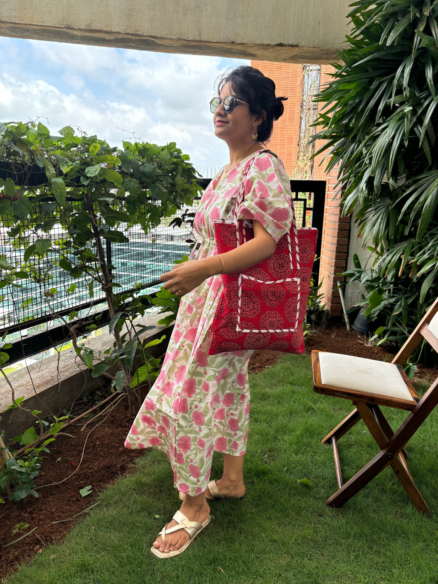 Blushing Bouquet Pink Handblock Printed Kaftan