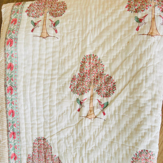 Whispering Bird Reversible Double Bed Cotton Quilt