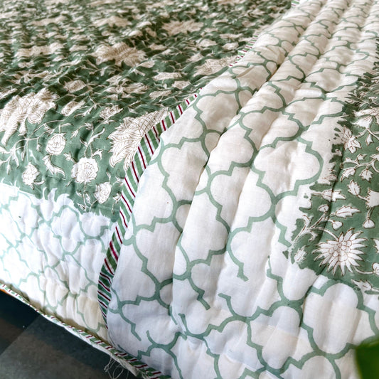 Olive Orchid Reversible Cotton King Sized Quilt