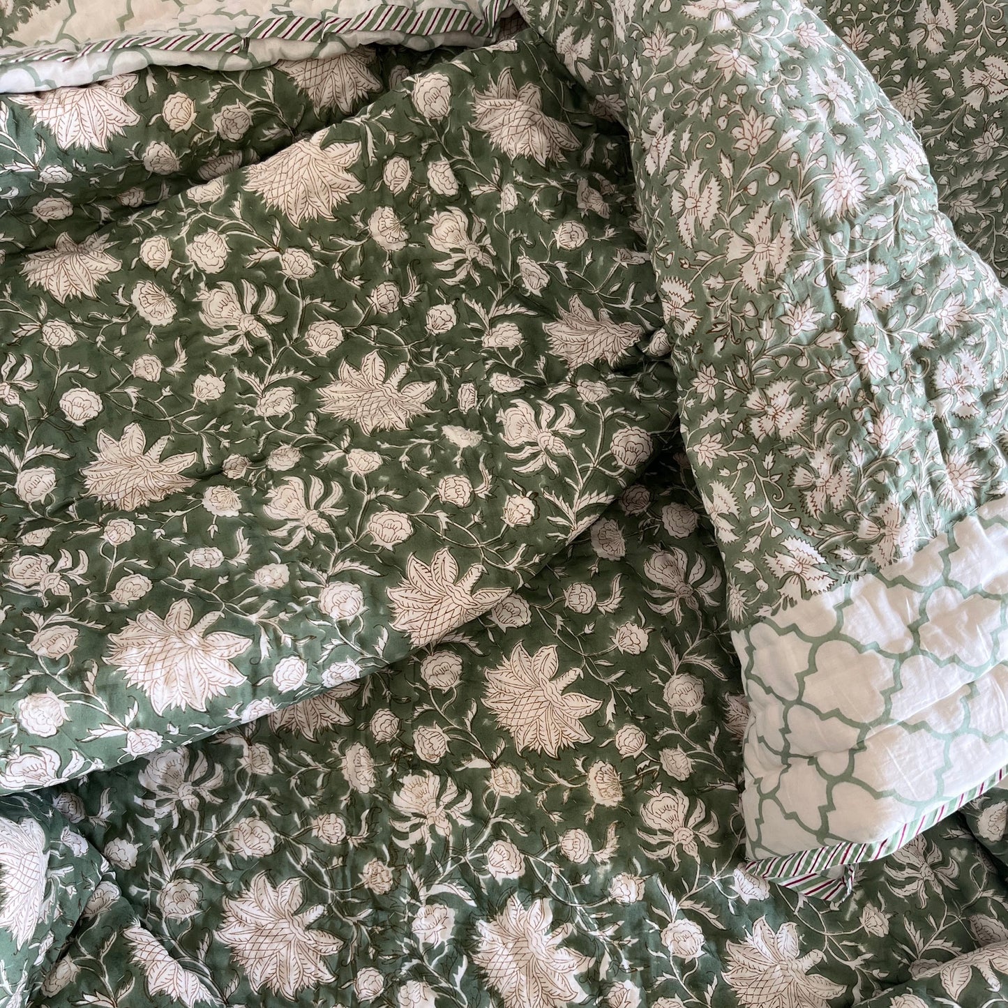 Olive Orchid Reversible Cotton King Sized Quilt