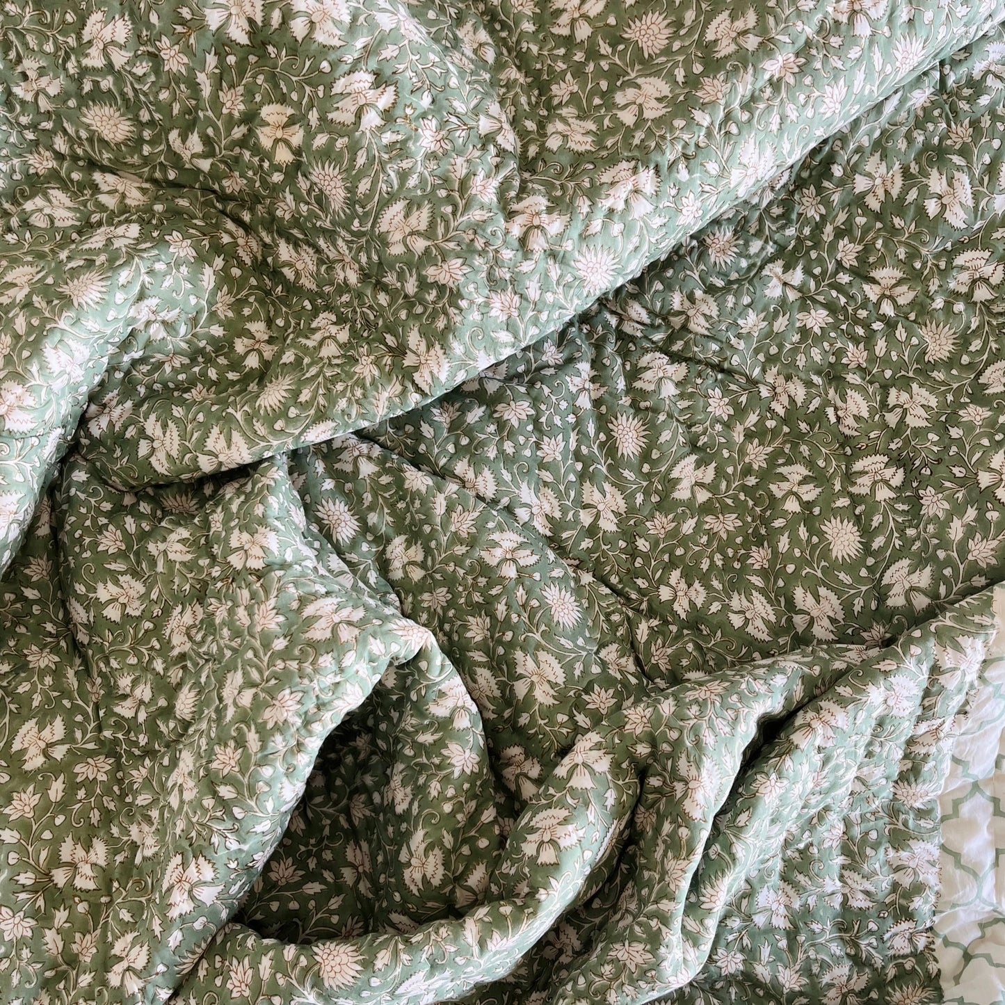 Olive Orchid Reversible Cotton King Sized Quilt