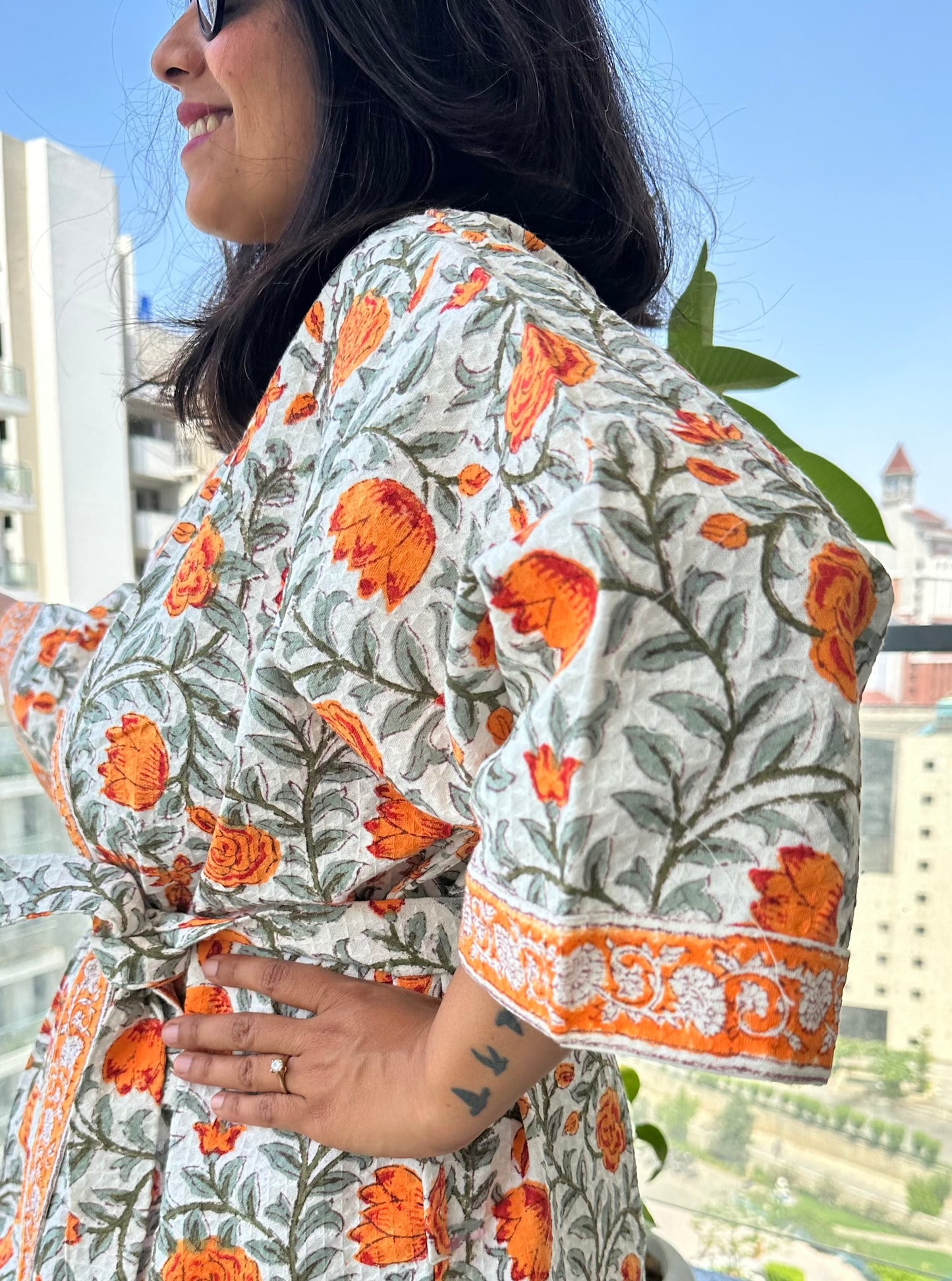 Orange Blossom Waffle Cotton Bathrobe